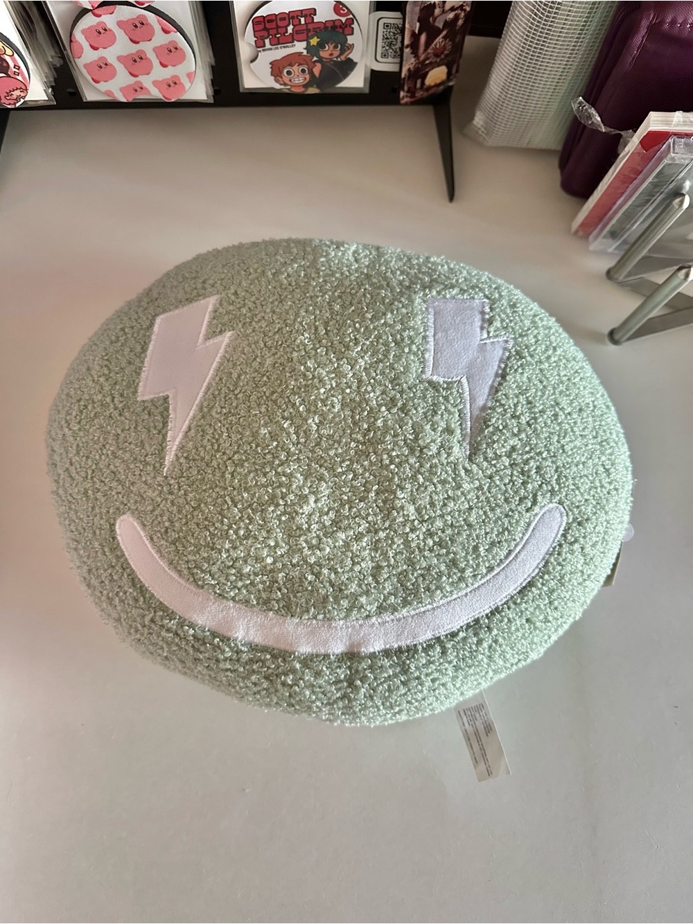 Bouclé Smile Face Accent Pillow in Light Sage